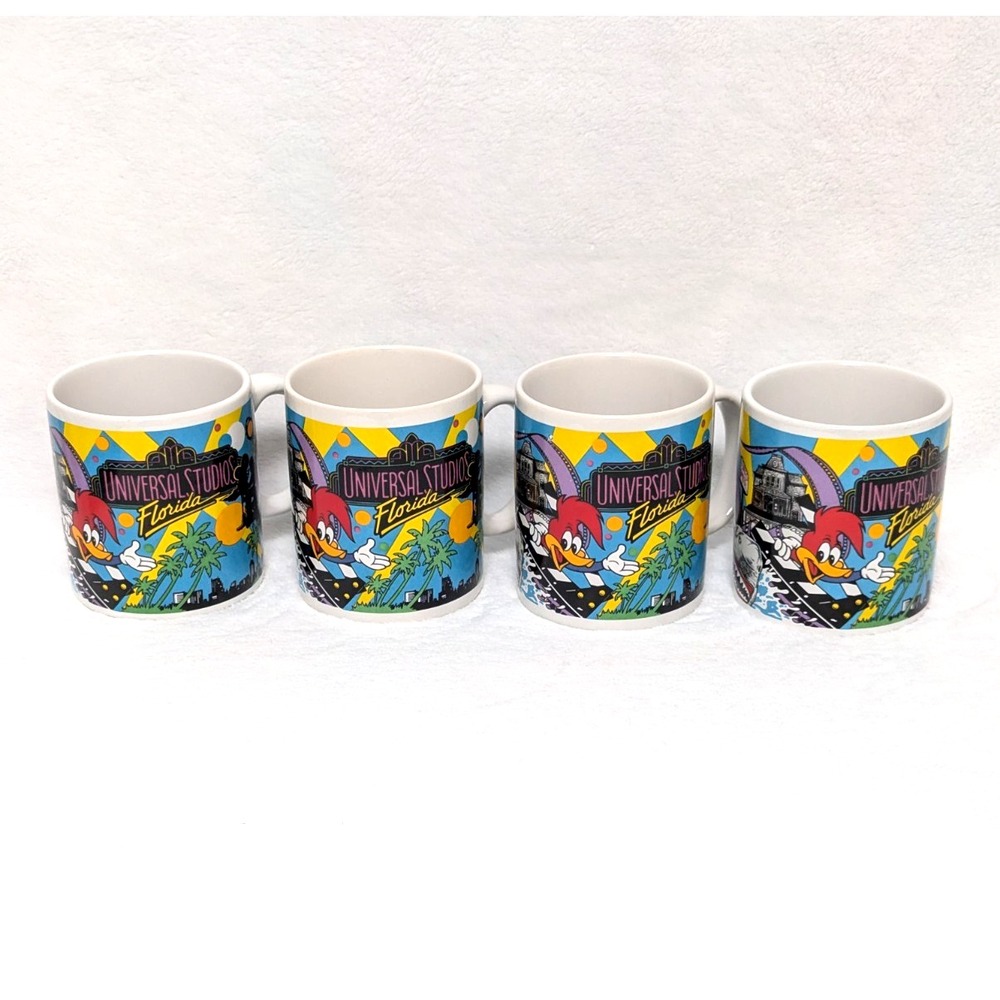 1988 Universal Studios Florida Souvenir Mug LOT OF 4 Woody, Jaws, Kong, BTTF 80s